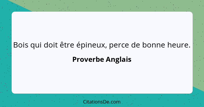 Bois qui doit être épineux, perce de bonne heure.... - Proverbe Anglais