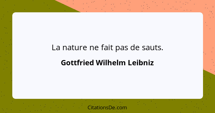 La nature ne fait pas de sauts.... - Gottfried Wilhelm Leibniz