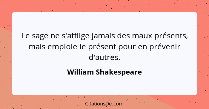 Le sage ne s'afflige jamais des maux présents, mais emploie le présent pour en prévenir d'autres.... - William Shakespeare
