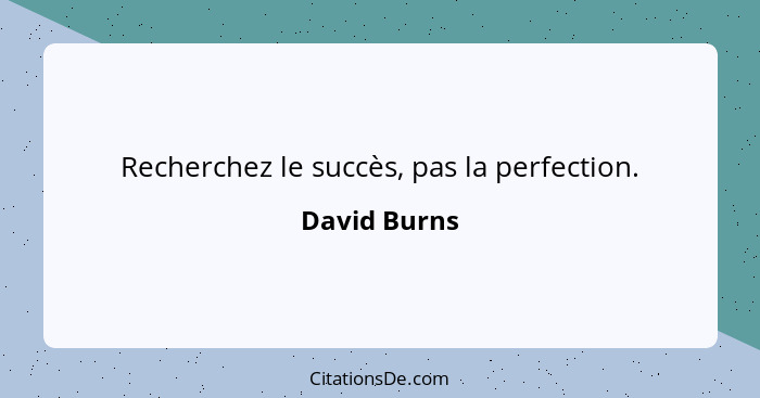Recherchez le succès, pas la perfection.... - David Burns