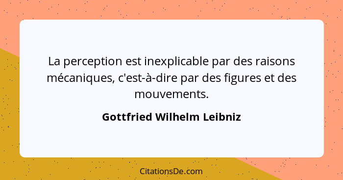La perception est inexplicable par des raisons mécaniques, c'est-à-dire par des figures et des mouvements.... - Gottfried Wilhelm Leibniz