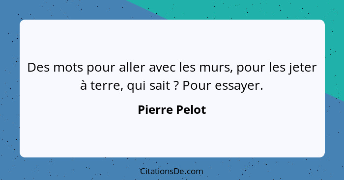 Des mots pour aller avec les murs, pour les jeter à terre, qui sait ? Pour essayer.... - Pierre Pelot