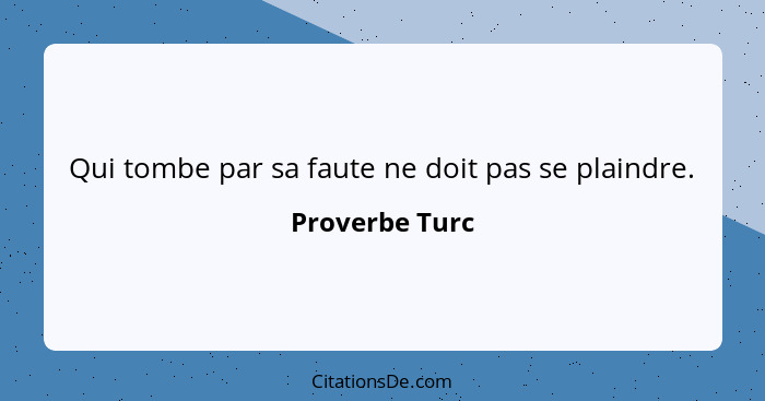 Qui tombe par sa faute ne doit pas se plaindre.... - Proverbe Turc