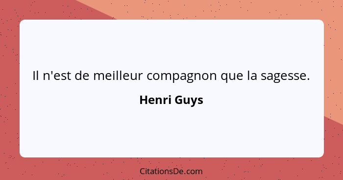 Il n'est de meilleur compagnon que la sagesse.... - Henri Guys