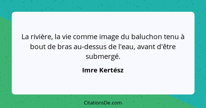 La rivière, la vie comme image du baluchon tenu à bout de bras au-dessus de l'eau, avant d'être submergé.... - Imre Kertész