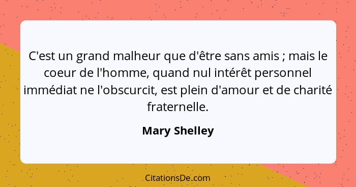 Mary Shelley C Est Un Grand Malheur Que D Etre Sans Amis N