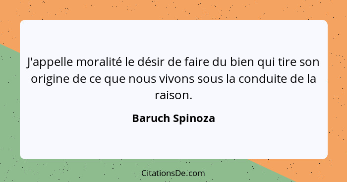 J'appelle moralité le désir de faire du bien qui tire son origine de ce que nous vivons sous la conduite de la raison.... - Baruch Spinoza