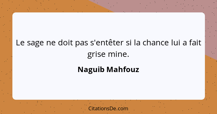 Le sage ne doit pas s'entêter si la chance lui a fait grise mine.... - Naguib Mahfouz
