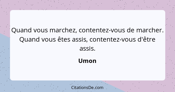 Quand vous marchez, contentez-vous de marcher. Quand vous êtes assis, contentez-vous d'être assis.... - Umon