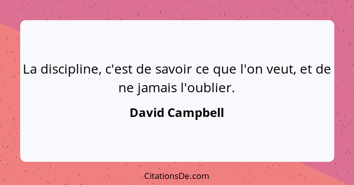 La discipline, c'est de savoir ce que l'on veut, et de ne jamais l'oublier.... - David Campbell