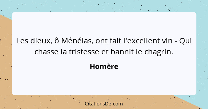 Les dieux, ô Ménélas, ont fait l'excellent vin - Qui chasse la tristesse et bannit le chagrin.... - Homère