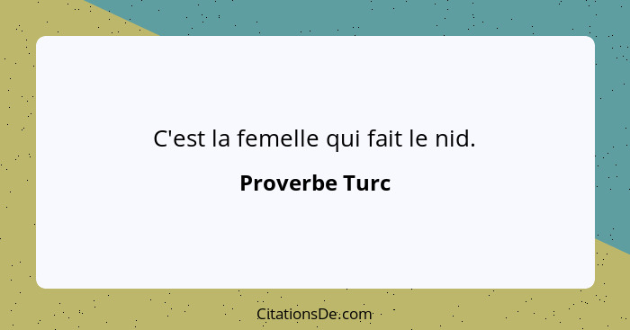 C'est la femelle qui fait le nid.... - Proverbe Turc