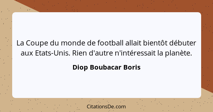 La Coupe du monde de football allait bientôt débuter aux Etats-Unis. Rien d'autre n'intéressait la planète.... - Diop Boubacar Boris
