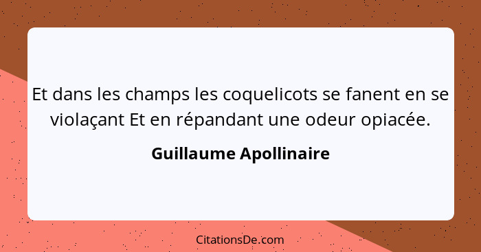 Et dans les champs les coquelicots se fanent en se violaçant Et en répandant une odeur opiacée.... - Guillaume Apollinaire