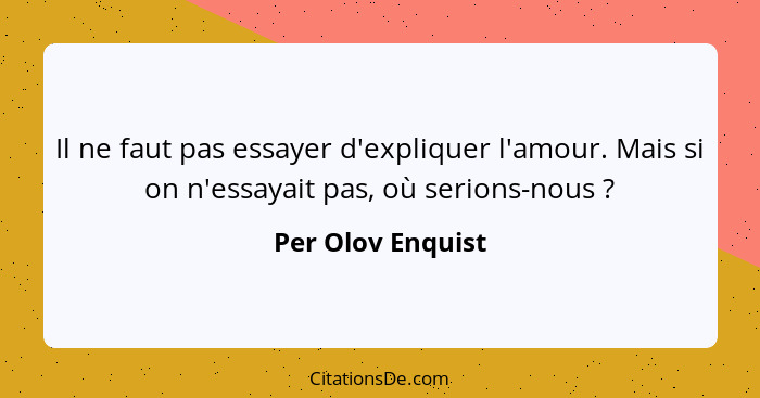 Il ne faut pas essayer d'expliquer l'amour. Mais si on n'essayait pas, où serions-nous ?... - Per Olov Enquist