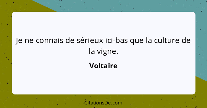 Je ne connais de sérieux ici-bas que la culture de la vigne.... - Voltaire