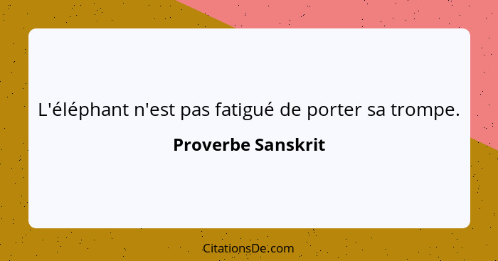 L'éléphant n'est pas fatigué de porter sa trompe.... - Proverbe Sanskrit