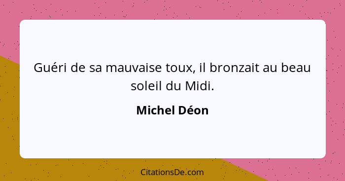 Guéri de sa mauvaise toux, il bronzait au beau soleil du Midi.... - Michel Déon