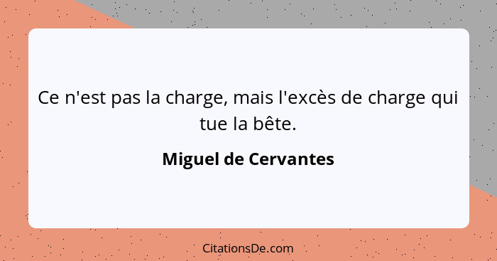 Ce n'est pas la charge, mais l'excès de charge qui tue la bête.... - Miguel de Cervantes