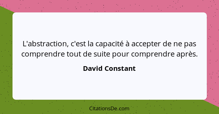 L'abstraction, c'est la capacité à accepter de ne pas comprendre tout de suite pour comprendre après.... - David Constant