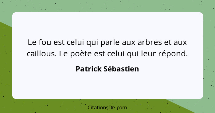 Le fou est celui qui parle aux arbres et aux caillous. Le poète est celui qui leur répond.... - Patrick Sébastien