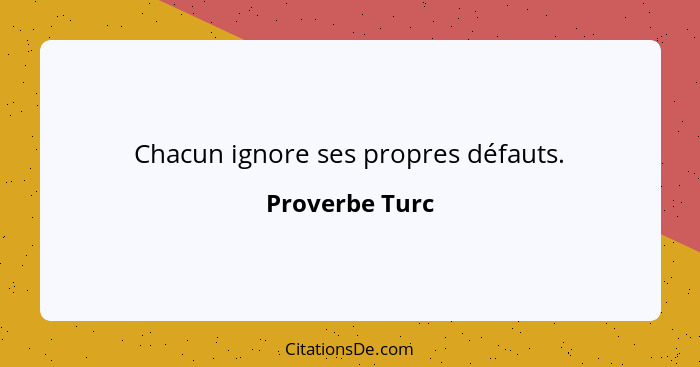 Chacun ignore ses propres défauts.... - Proverbe Turc