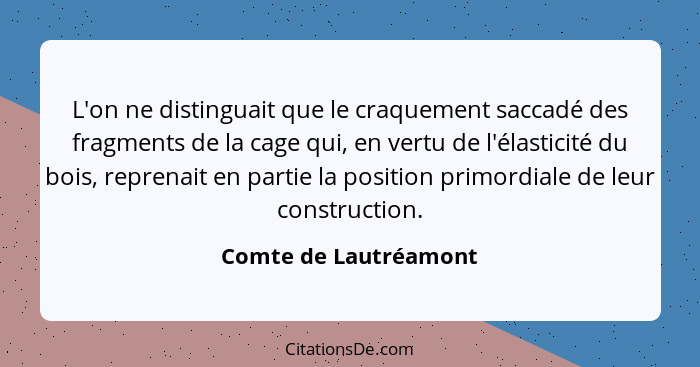 L'on ne distinguait que le craquement saccadé des fragments de la cage qui, en vertu de l'élasticité du bois, reprenait en part... - Comte de Lautréamont