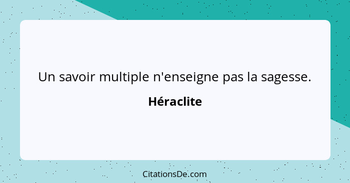 Un savoir multiple n'enseigne pas la sagesse.... - Héraclite