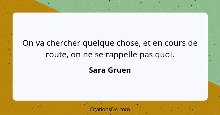 On va chercher quelque chose, et en cours de route, on ne se rappelle pas quoi.... - Sara Gruen