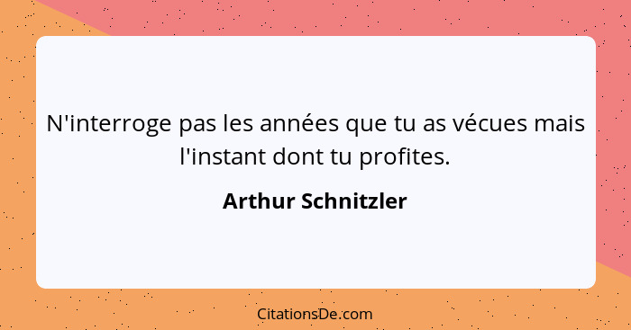 N'interroge pas les années que tu as vécues mais l'instant dont tu profites.... - Arthur Schnitzler