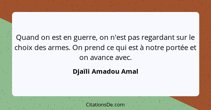 Quand on est en guerre, on n'est pas regardant sur le choix des armes. On prend ce qui est à notre portée et on avance avec.... - Djaïli Amadou Amal