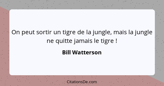 On peut sortir un tigre de la jungle, mais la jungle ne quitte jamais le tigre !... - Bill Watterson