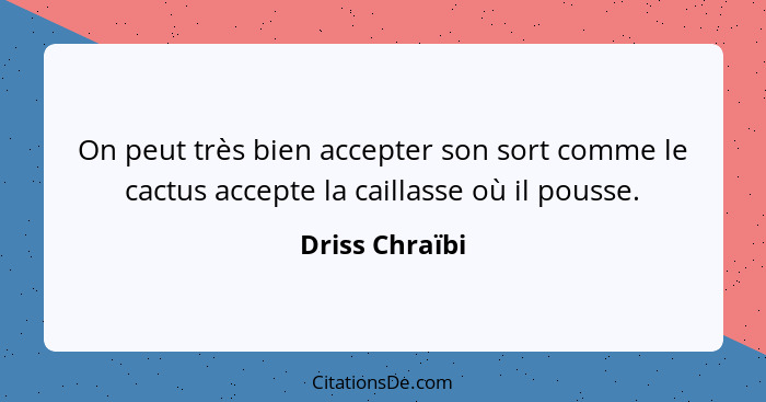 On peut très bien accepter son sort comme le cactus accepte la caillasse où il pousse.... - Driss Chraïbi