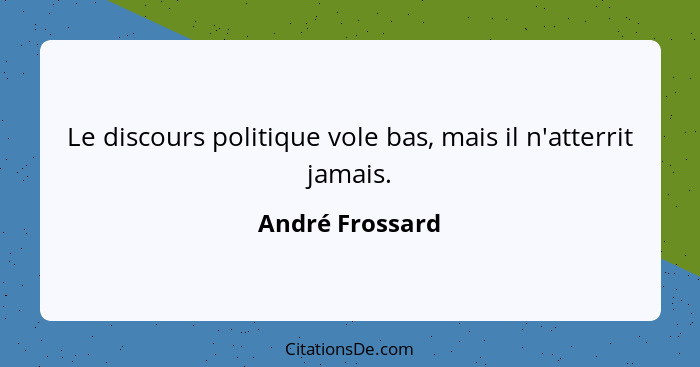 Le discours politique vole bas, mais il n'atterrit jamais.... - André Frossard