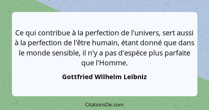 Ce qui contribue à la perfection de l'univers, sert aussi à la perfection de l'être humain, étant donné que dans le monde... - Gottfried Wilhelm Leibniz