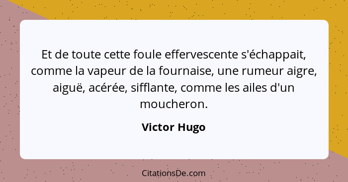 Et de toute cette foule effervescente s'échappait, comme la vapeur de la fournaise, une rumeur aigre, aiguë, acérée, sifflante, comme le... - Victor Hugo