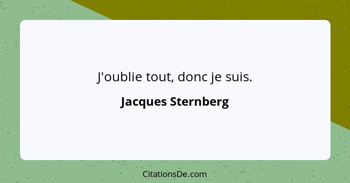 J'oublie tout, donc je suis.... - Jacques Sternberg