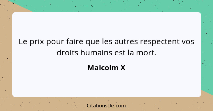 Le prix pour faire que les autres respectent vos droits humains est la mort.... - Malcolm X