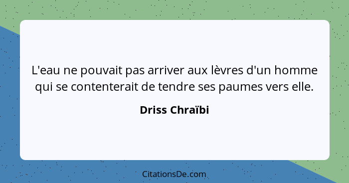 L'eau ne pouvait pas arriver aux lèvres d'un homme qui se contenterait de tendre ses paumes vers elle.... - Driss Chraïbi