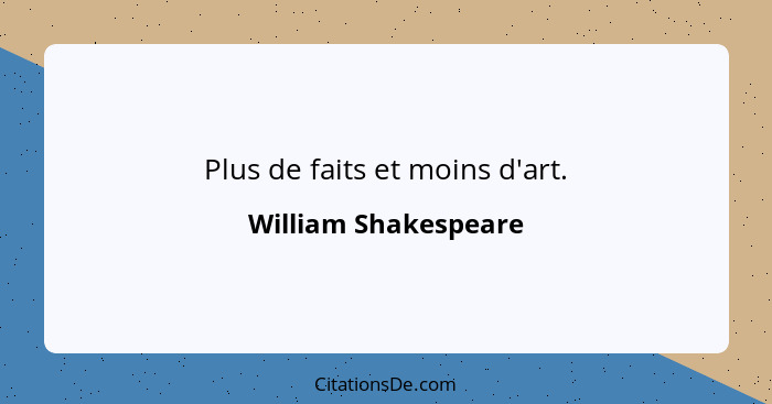 Plus de faits et moins d'art.... - William Shakespeare