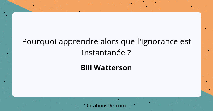 Pourquoi apprendre alors que l'ignorance est instantanée ?... - Bill Watterson