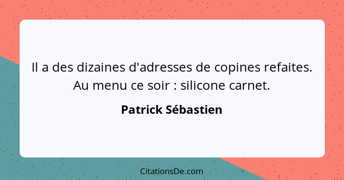 Il a des dizaines d'adresses de copines refaites. Au menu ce soir : silicone carnet.... - Patrick Sébastien