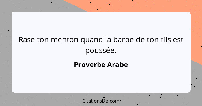 Rase ton menton quand la barbe de ton fils est poussée.... - Proverbe Arabe