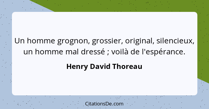 Un homme grognon, grossier, original, silencieux, un homme mal dressé ; voilà de l'espérance.... - Henry David Thoreau