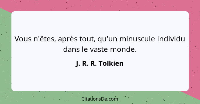 Vous n'êtes, après tout, qu'un minuscule individu dans le vaste monde.... - J. R. R. Tolkien