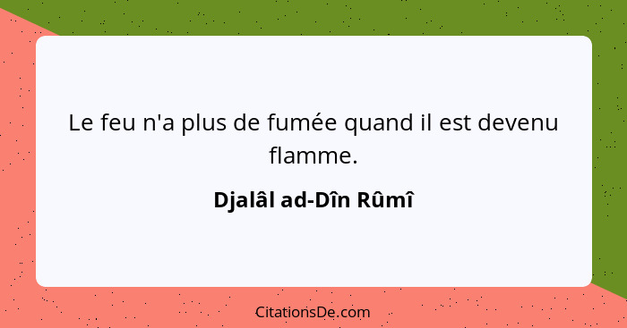 Le feu n'a plus de fumée quand il est devenu flamme.... - Djalâl ad-Dîn Rûmî