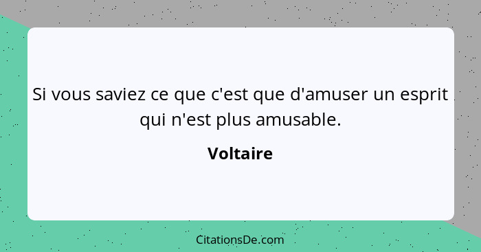 Si vous saviez ce que c'est que d'amuser un esprit qui n'est plus amusable.... - Voltaire