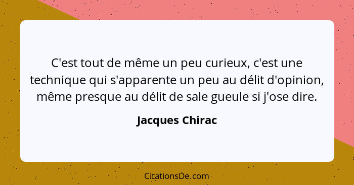 C'est tout de même un peu curieux, c'est une technique qui s'apparente un peu au délit d'opinion, même presque au délit de sale gueul... - Jacques Chirac