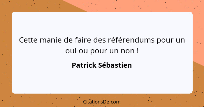 Cette manie de faire des référendums pour un oui ou pour un non !... - Patrick Sébastien