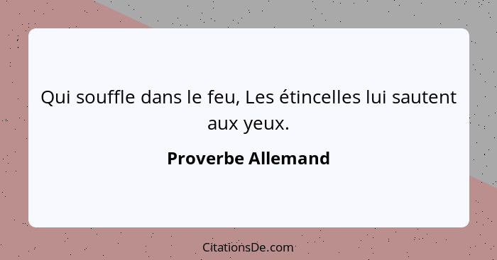 Qui souffle dans le feu, Les étincelles lui sautent aux yeux.... - Proverbe Allemand